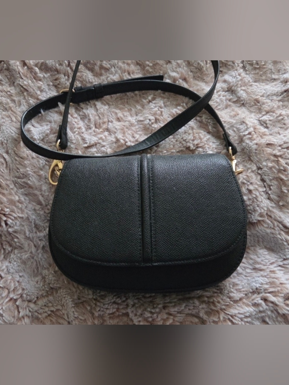 H&M Black Textured Crossbody Saddle Bag with Gold Hardware